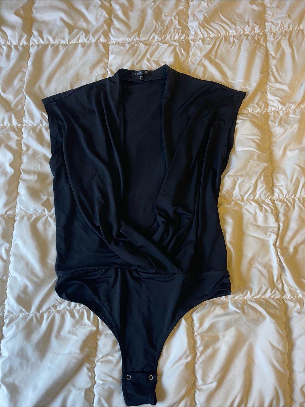 Dynamite Black Draped V-Neck Bodysuit
